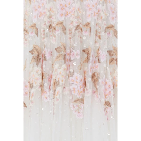 Needle and Thread Wisteria Dot Long Sleeve Gown in Swan White, view 5