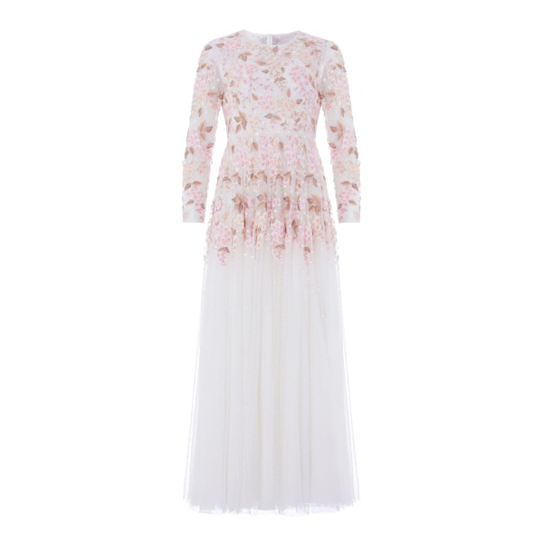 Needle and Thread Wisteria Dot Long Sleeve Gown in Swan White