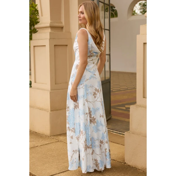 Needle and Thread Wisteria Jacquard Cowl Neck Gown in Optic White/Blue, view 2