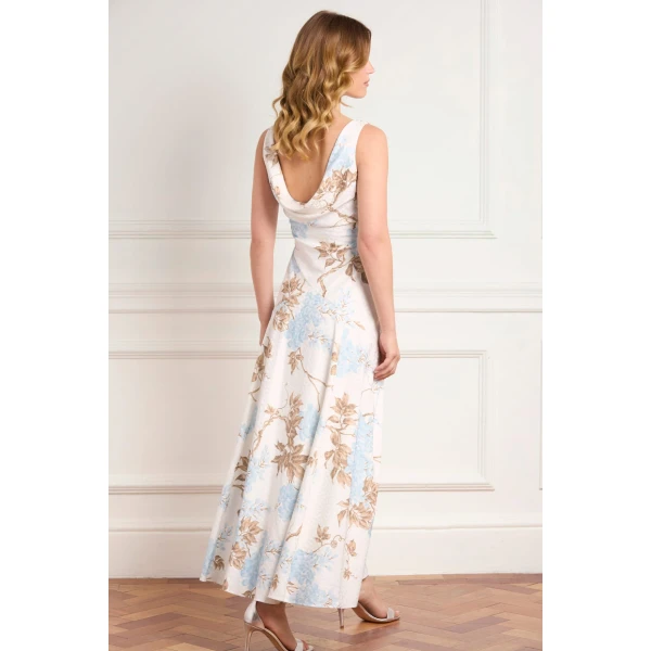 Needle and Thread Wisteria Jacquard Cowl Neck Gown in Optic White/Blue, view 6