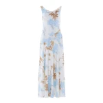 Needle and Thread Wisteria Jacquard Cowl Neck Gown in Optic White/Blue