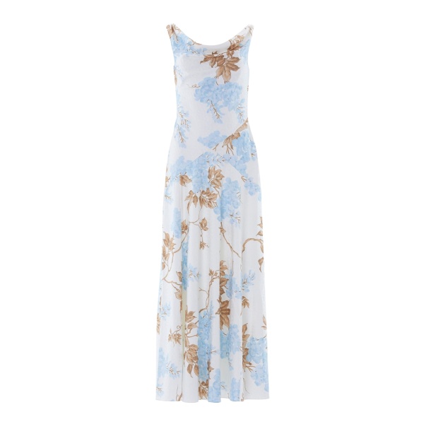 Needle and Thread Wisteria Jacquard Cowl Neck Gown in Optic White/Blue