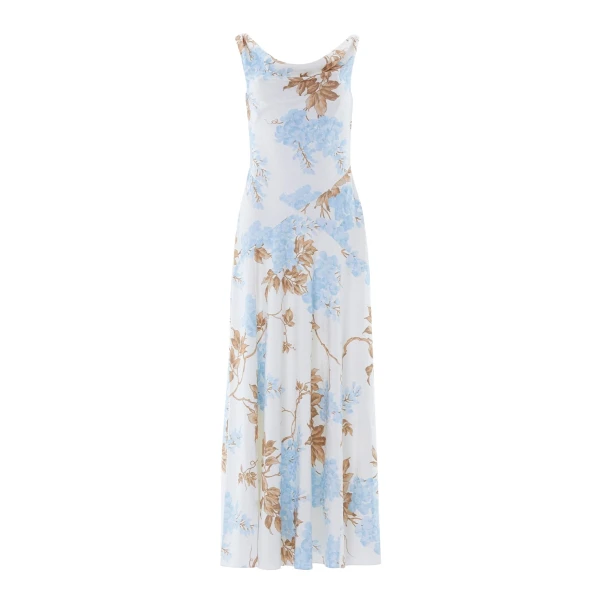 Needle and Thread Wisteria Jacquard Cowl Neck Gown in Optic White/Blue
