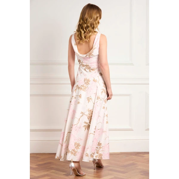 Needle and Thread Wisteria Jacquard Cowl Neck Gown in Optic White/Pink, view 4
