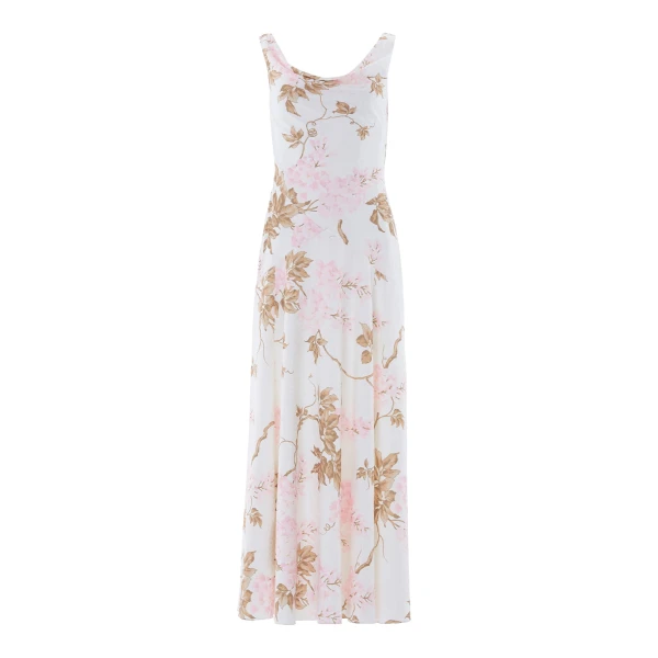 Needle and Thread Wisteria Jacquard Cowl Neck Gown in Optic White/Pink