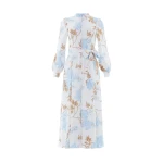 Needle and Thread Wisteria Jacquard Long Sleeve Shirt Dress in Optic White/Blue