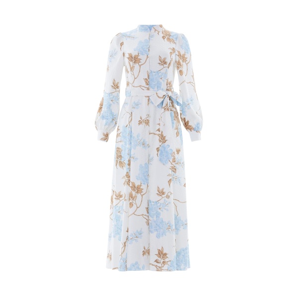 Needle and Thread Wisteria Jacquard Long Sleeve Shirt Dress in Optic White/Blue