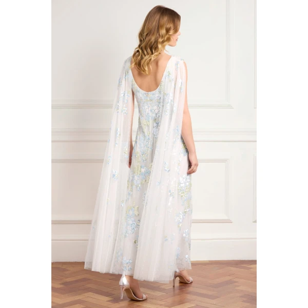 Needle and Thread Wisteria Sequin Ankle Gown in Swan White/Blue, view 5