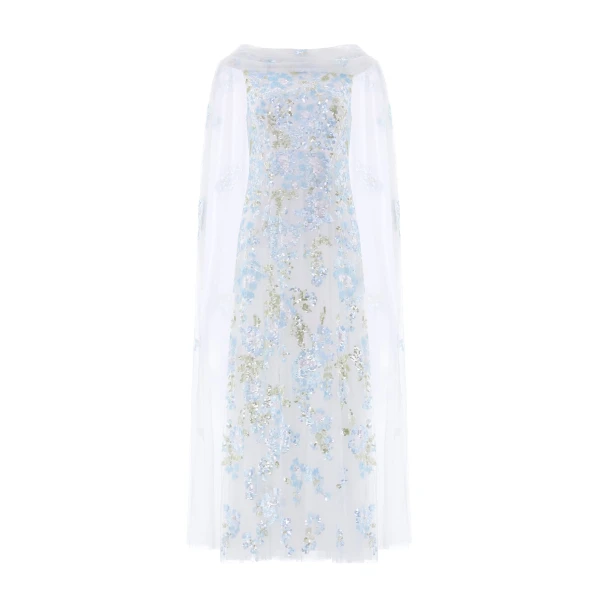 Needle and Thread Wisteria Sequin Ankle Gown in Swan White/Blue