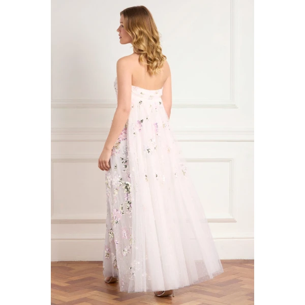 Needle and Thread Wisteria Sequin Strapless Cape Gown in Swan White/Pink, view 5