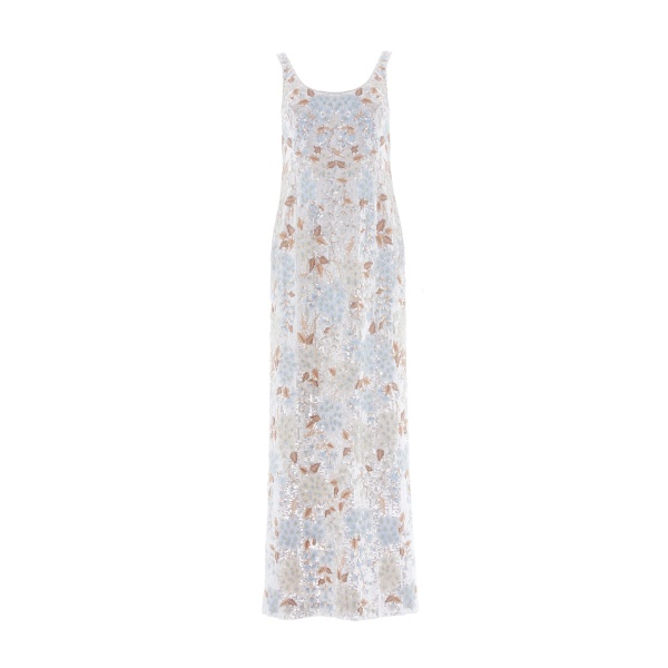 Needle and Thread Wisteria Shimmer Georgette Ankle Gown in Cream/Blue