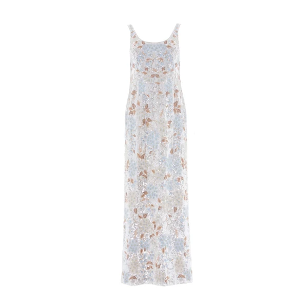 Needle and Thread Wisteria Shimmer Georgette Ankle Gown in Cream/Blue