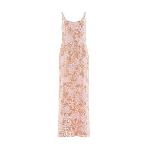 Needle and Thread Wisteria Shimmer Georgette Ankle Gown in Pale Gold/Pink