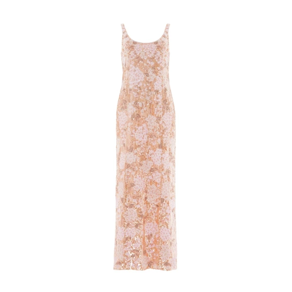 Needle and Thread Wisteria Shimmer Georgette Ankle Gown in Pale Gold/Pink