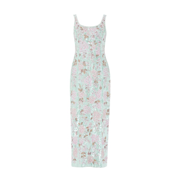Needle and Thread Wisteria Shimmer Georgette Ankle Gown in Soft Mint/Pink