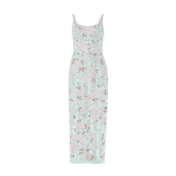 Needle and Thread Wisteria Shimmer Georgette Ankle Gown in Soft Mint/Pink