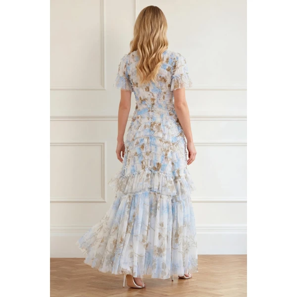 Needle and Thread Wisteria Valentine Ruffle Gown in Optic White/Blue, view 5