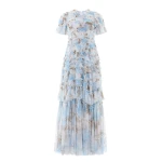 Needle and Thread Wisteria Valentine Ruffle Gown in Optic White/Blue