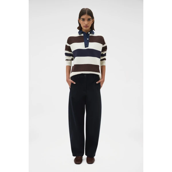 Oroton Barrel Twill Leg Pant North Sea, view 2