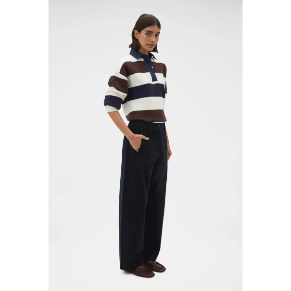 Oroton Barrel Twill Leg Pant North Sea, view 3