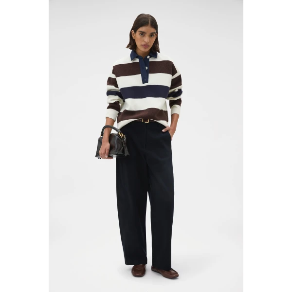 Oroton Barrel Twill Leg Pant North Sea, view 6