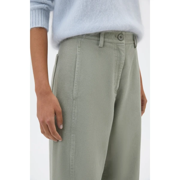 Oroton Barrel Twill Leg Pant Silver Sage, view 4