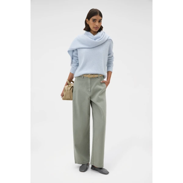 Oroton Barrel Twill Leg Pant Silver Sage, view 6
