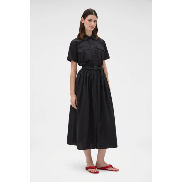 Oroton Belted Shirt Dress Black, view 3