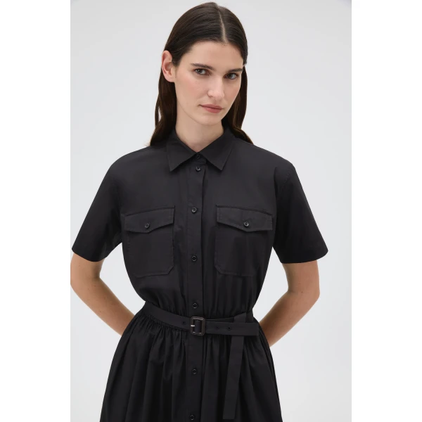 Oroton Belted Shirt Dress Black, view 5