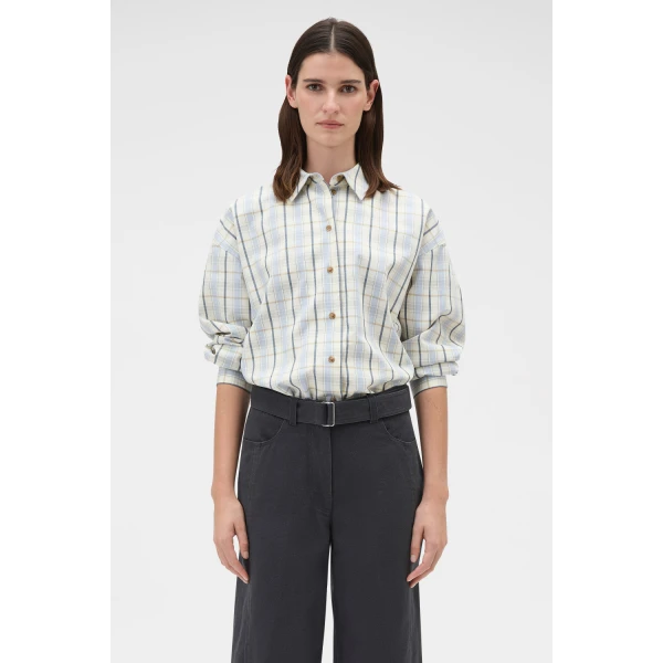 Oroton Boyfriend Check Shirt Blonde, view 3
