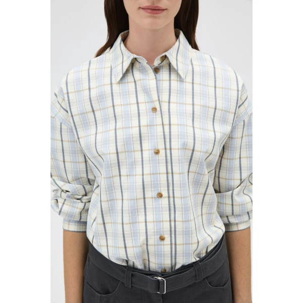 Oroton Boyfriend Check Shirt Blonde, view 4