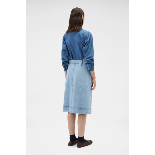 Oroton Button Detail Denim Skirt Light Vintage Wash, view 5
