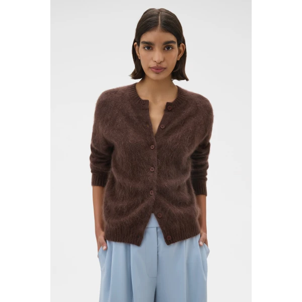 Oroton Cashmere Blend Cardigan Dark Chocolate, view 2