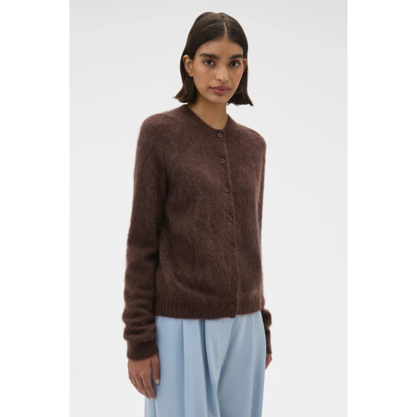 Oroton Cashmere Blend Cardigan Dark Chocolate, view 3