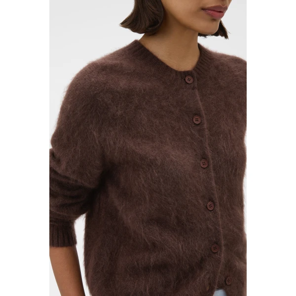 Oroton Cashmere Blend Cardigan Dark Chocolate, view 4
