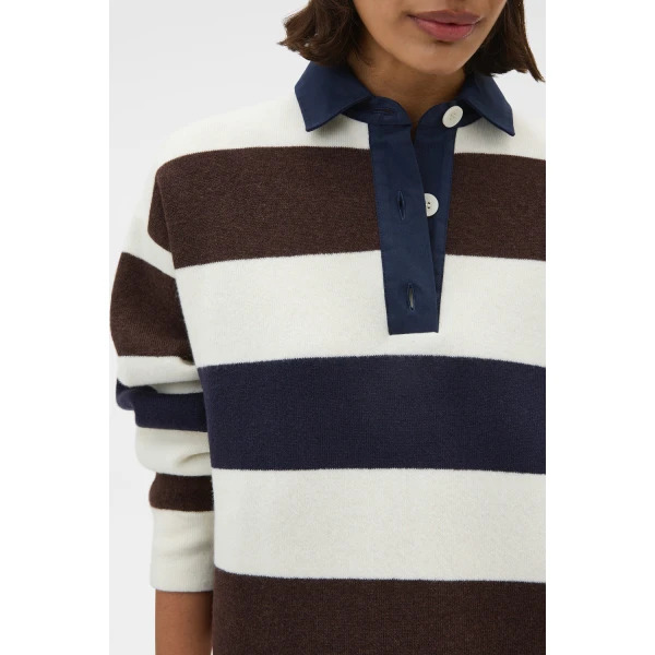 Oroton Contrast Collar Rugby Knit Whipped Cream, view 4