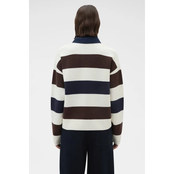 Oroton Contrast Collar Rugby Knit Whipped Cream, view 5