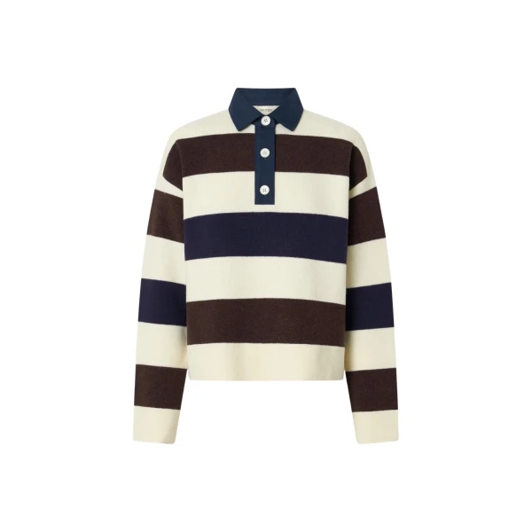 Oroton Contrast Collar Rugby Knit Whipped Cream