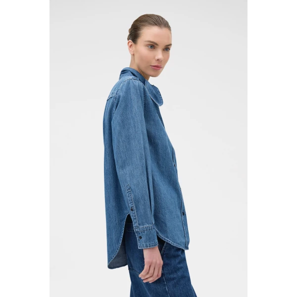 Oroton Denim Tie Neck Shirt Denim, view 3