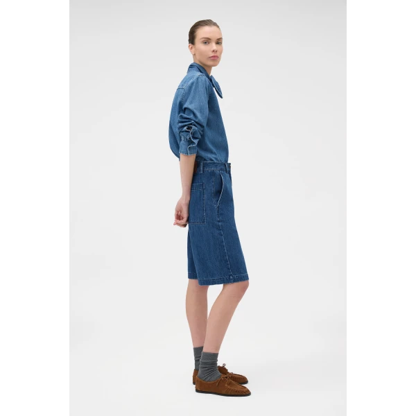Oroton Denim Tie Neck Shirt Denim, view 4