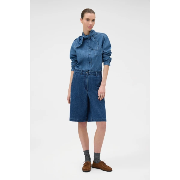 Oroton Denim Tie Neck Shirt Denim, view 5