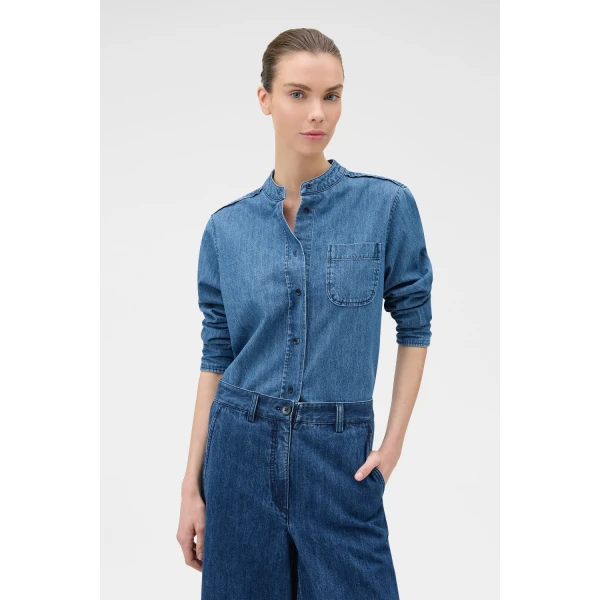Oroton Denim Tie Neck Shirt Denim, view 6