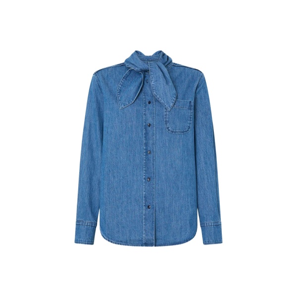 Oroton Denim Tie Neck Shirt Denim