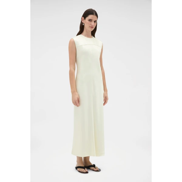 Oroton Double Satin Sheath Dress Champagne, view 3