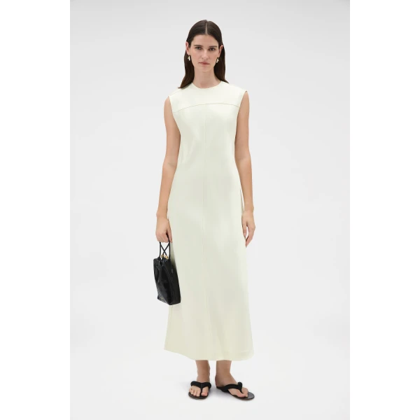 Oroton Double Satin Sheath Dress Champagne, view 6