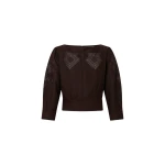 Oroton Drawn Thread Detail Blouse Dark Chocolate