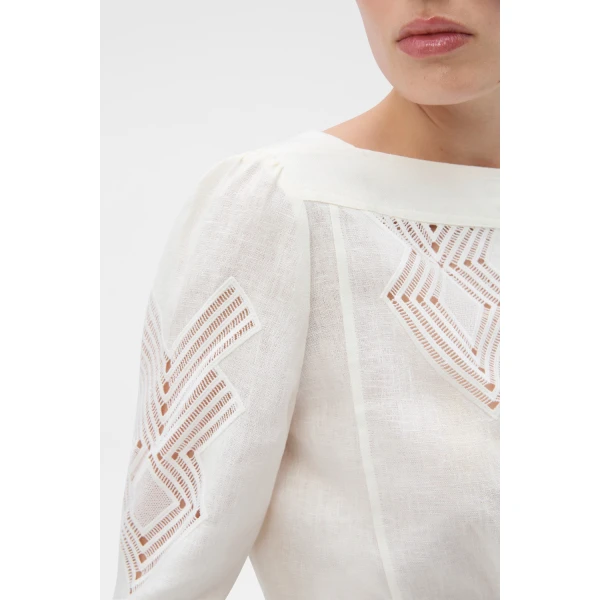 Oroton Drawn Thread Detail Blouse White, view 4