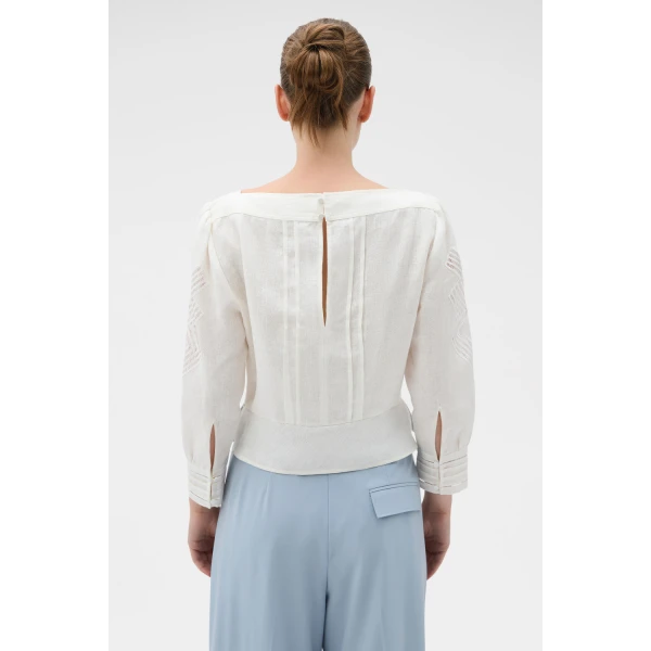Oroton Drawn Thread Detail Blouse White, view 5