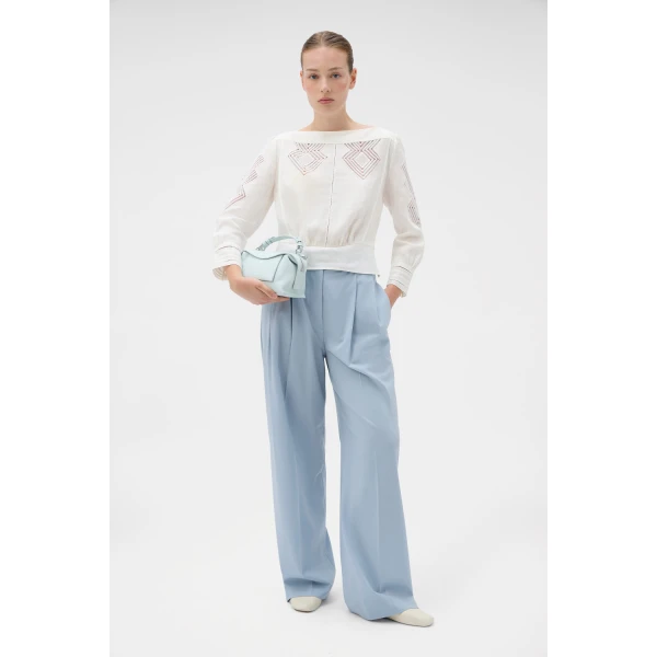 Oroton Drawn Thread Detail Blouse White, view 6