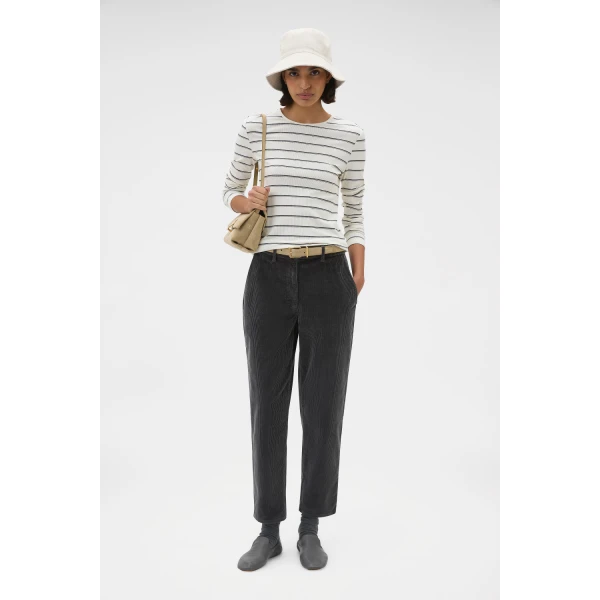 Oroton Eve Fine Rib Long Sleeve Stripe Tee Antique White Top, view 6